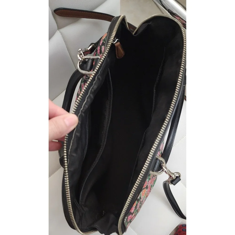 Coach Sierra Satchel Wildflower Floral Print Black Leather Handbag F57622